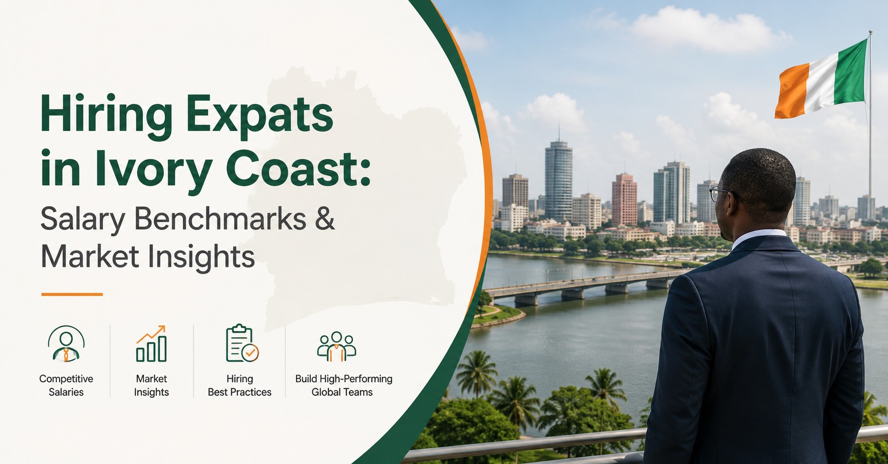 Professional featured image for an article about hiring expats in Ivory Coast, including salary benchmarks, recruitment trends, and market insights in Abidjan.